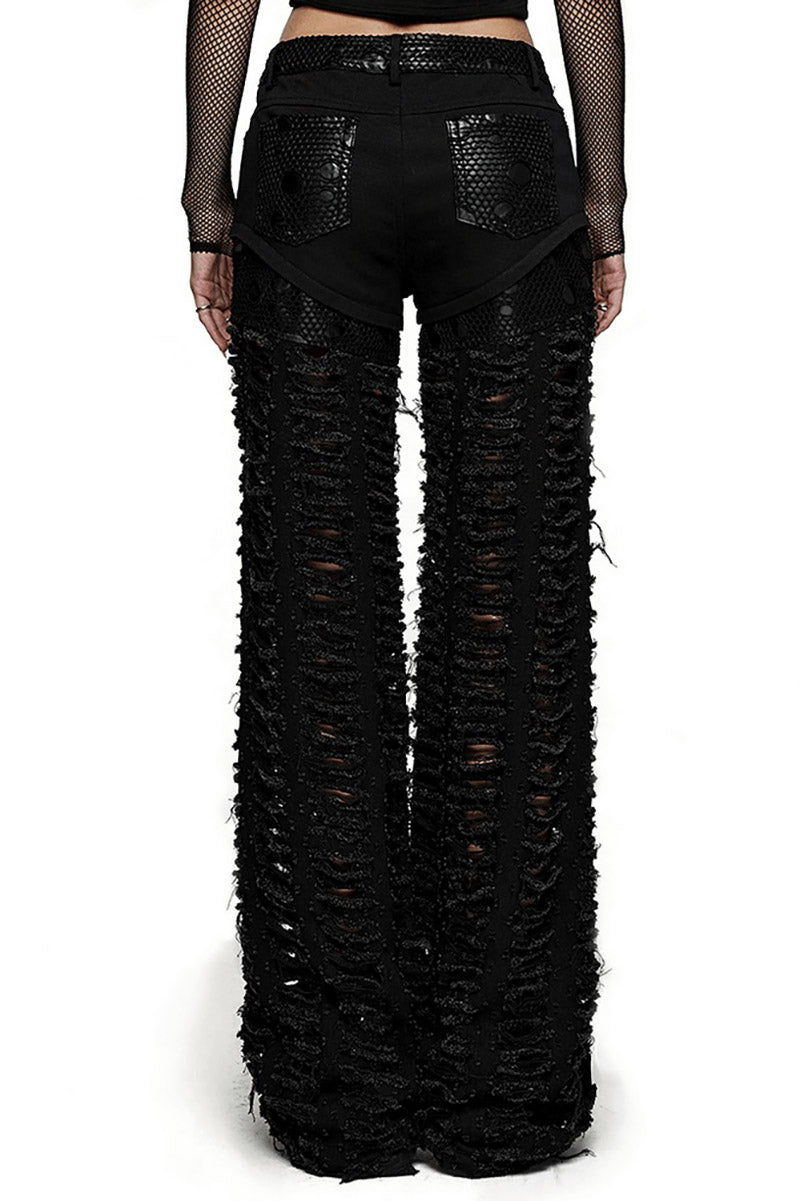 cotton blend patchwork fishnet womens baggy ripped pants