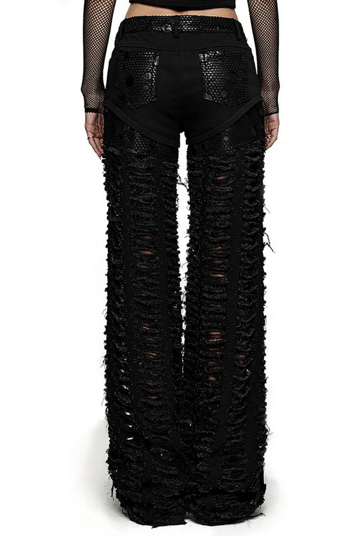 cotton blend patchwork fishnet womens baggy ripped pants