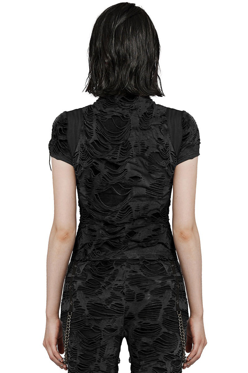 black shredded post-apocalyptic shirt