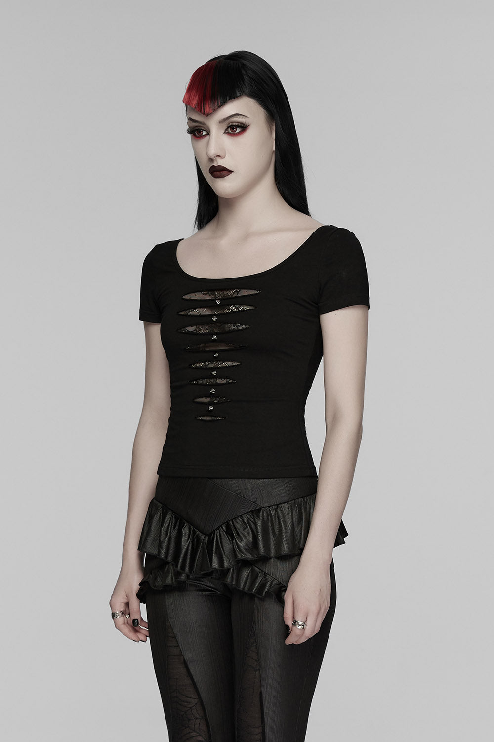 lace womens short sleeve shredded top