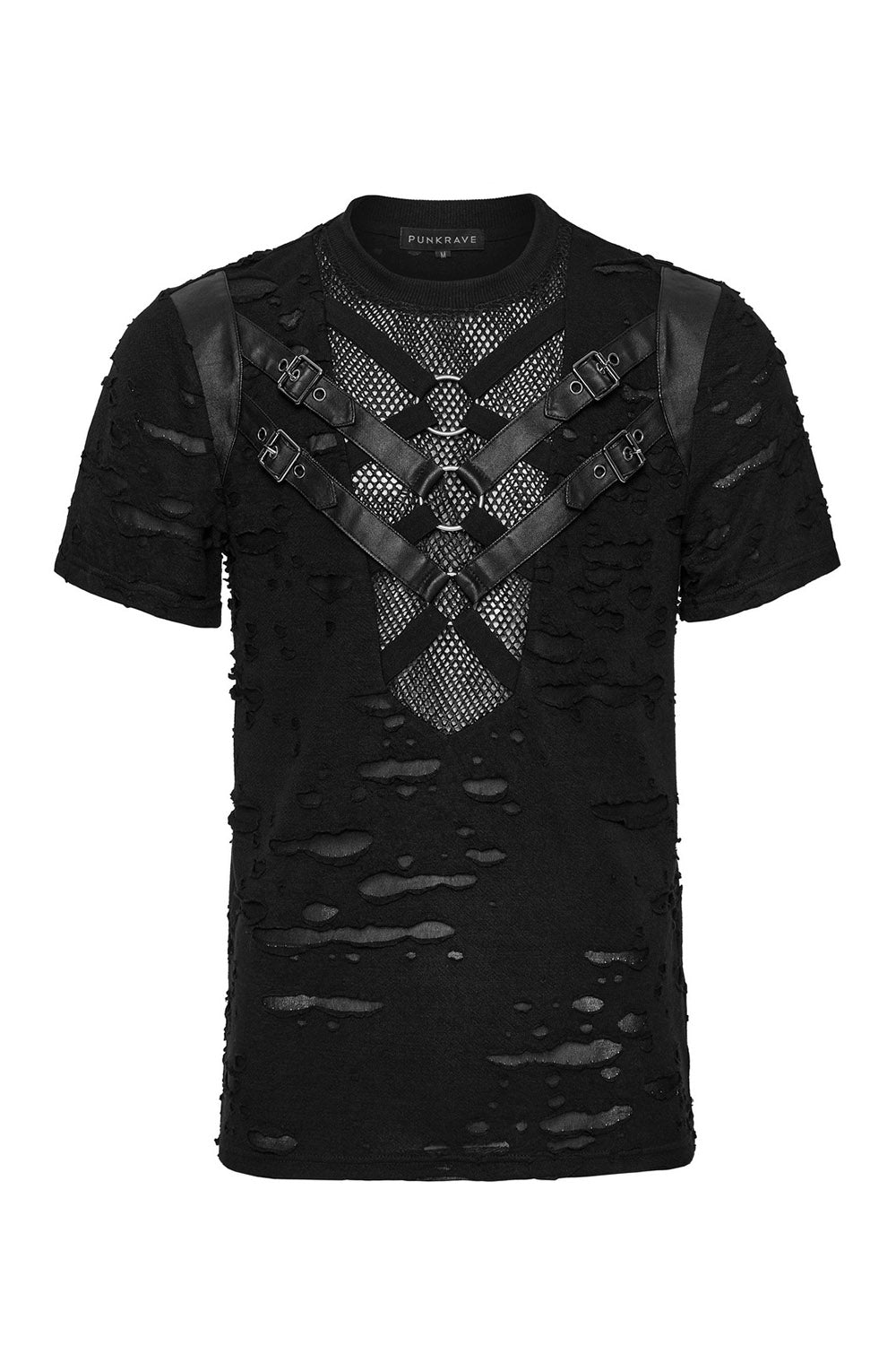mens short sleeve gothic tshirt with straps and o-rings by punk rave