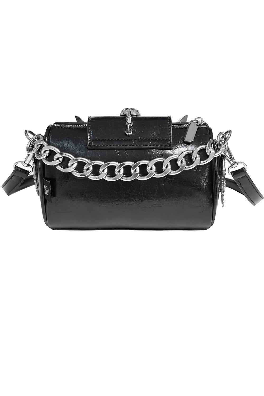 punk black mini chain strap bag with adjustable shoulder strap