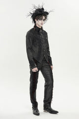 Side view of model wearing black goth shirt