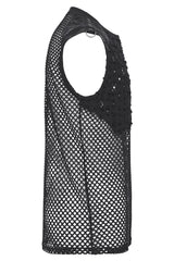 side view of mesh tank top with a rugged, rebellious punk vibe that defines authentic punk streetwear culture