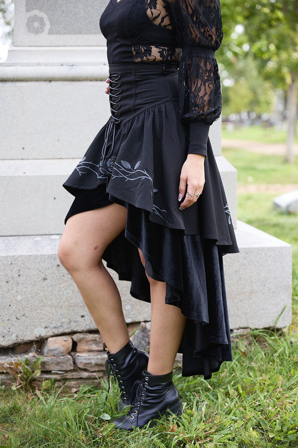 flattering romantic layered high low skirt with corset waist