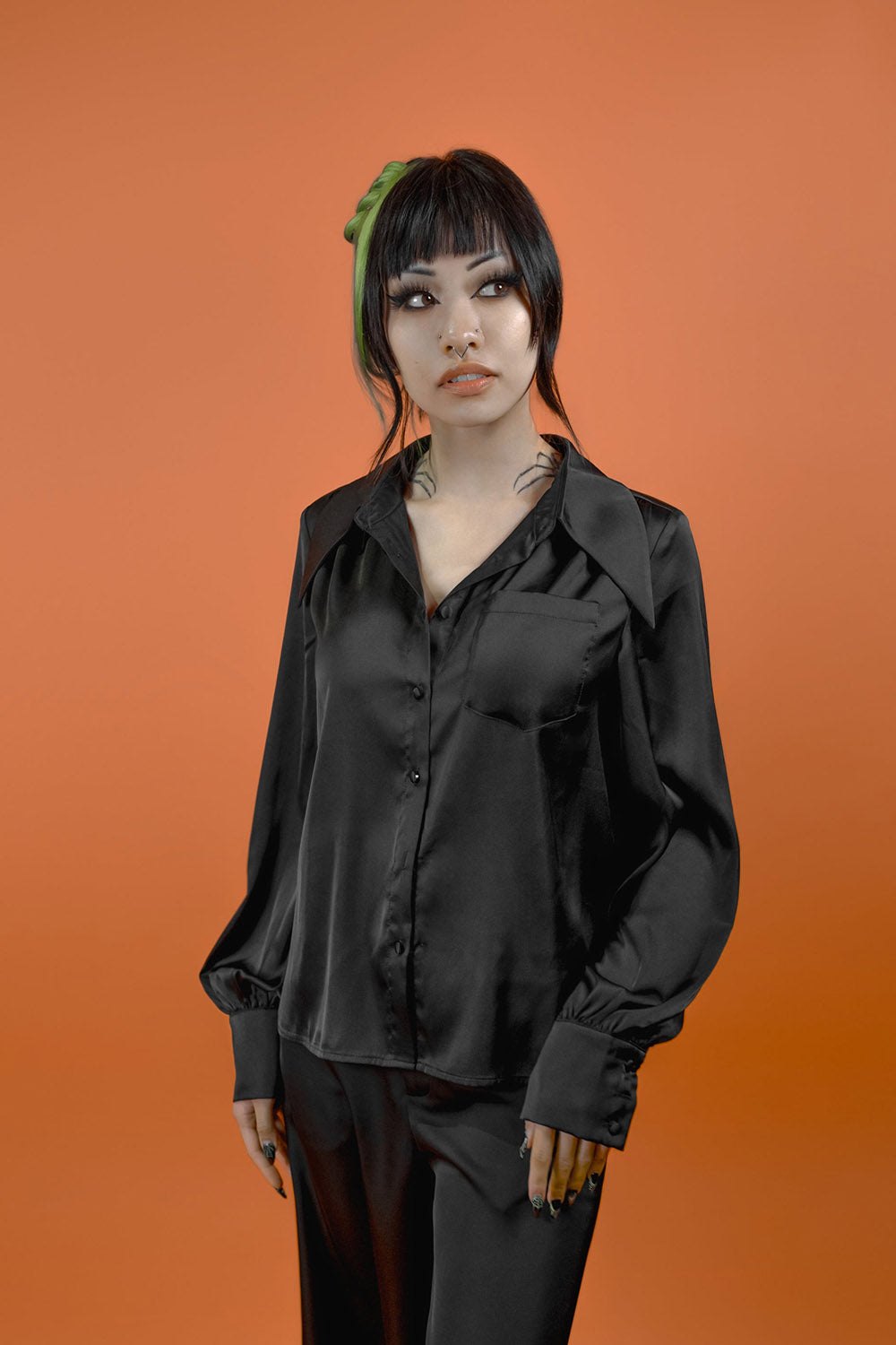 old fashioned button up pointed collar witchy blouse