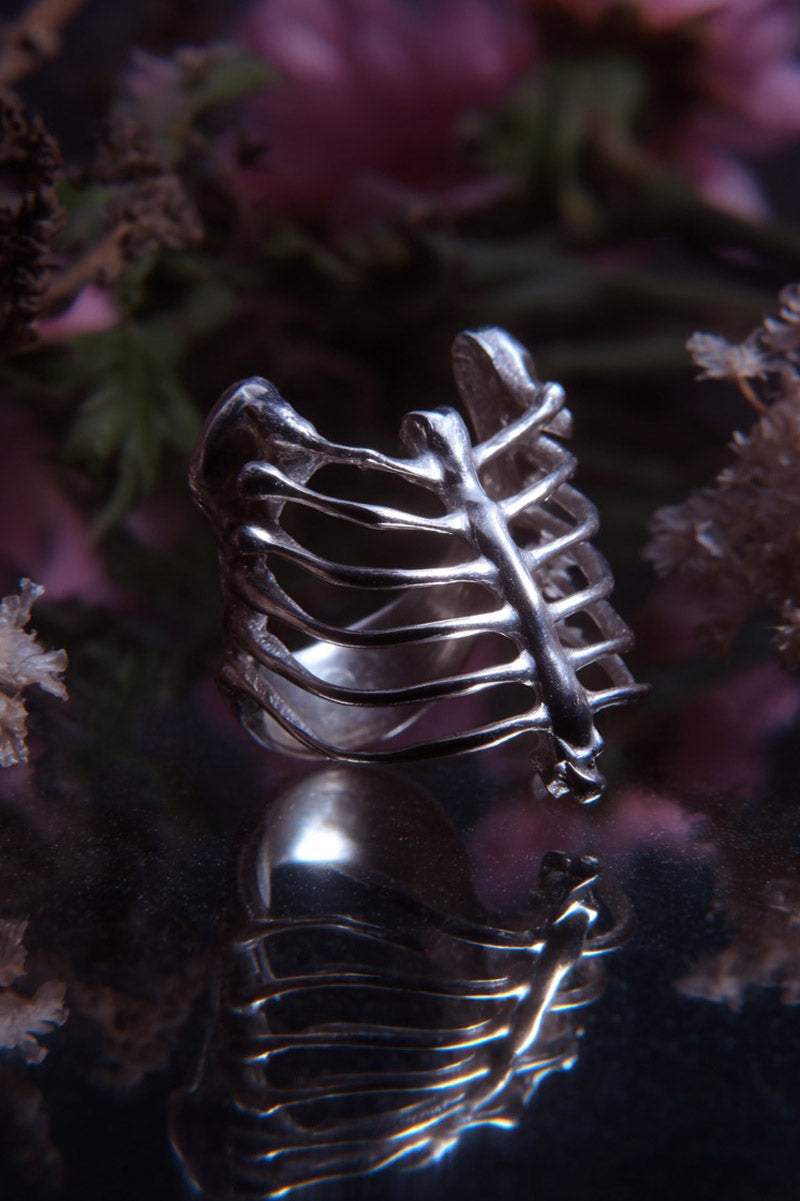 silver ribcage ring
