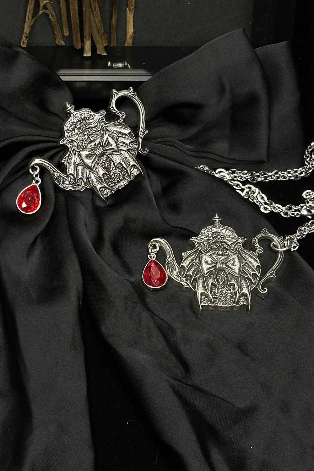 victorian goth tea kettle necklace