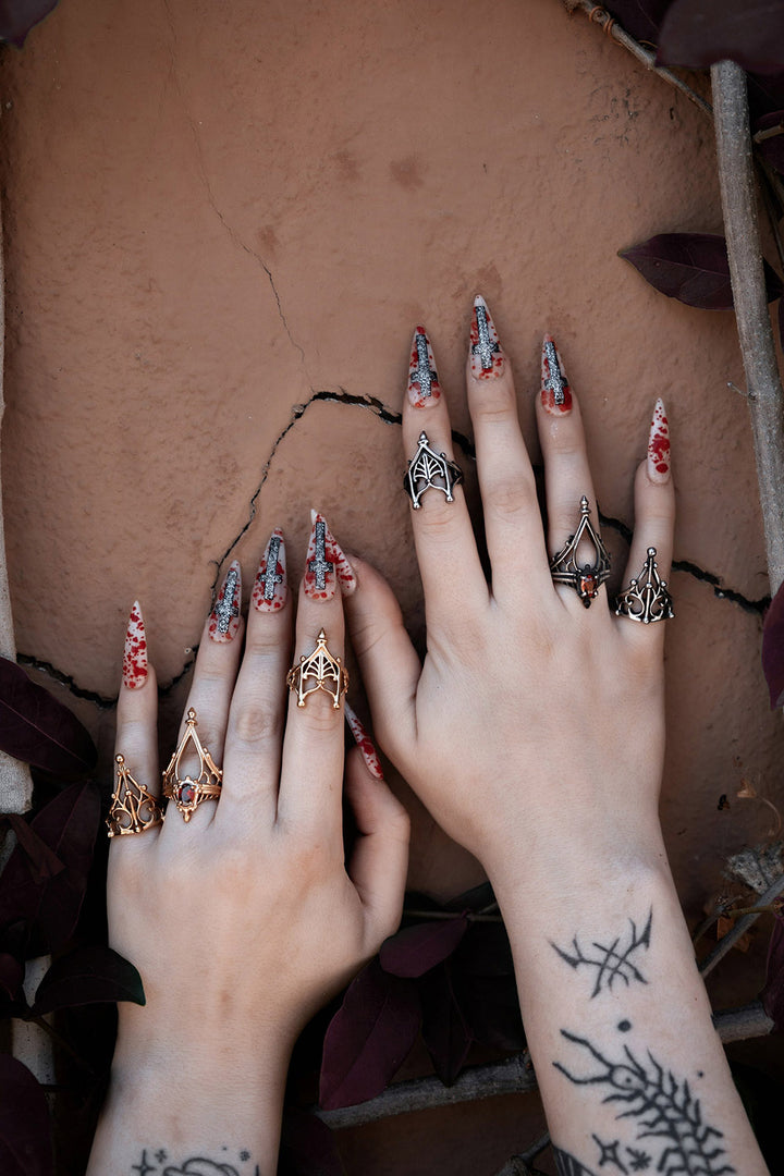 victorian goth gold and silver rings