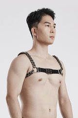 gothic silver metal mens chain chest harness