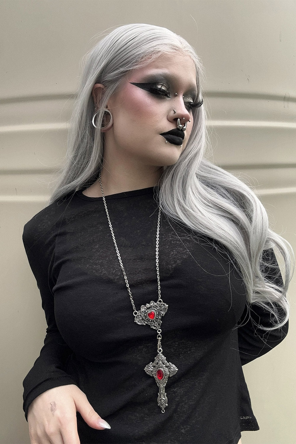 dark red crystal gothic rosary necklace 