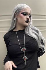 dark red crystal gothic rosary necklace 