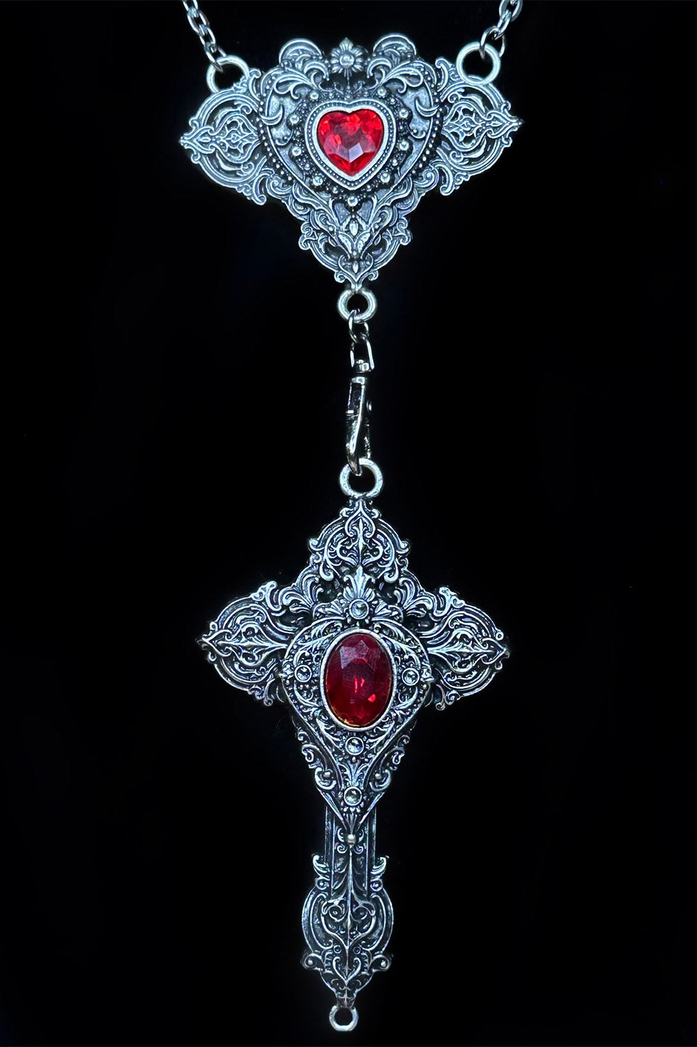 Rosary cross Necklace y2k 十字架　ハート　マリア Cross My Heart Reversible Rosary Necklace – VampireFreaks