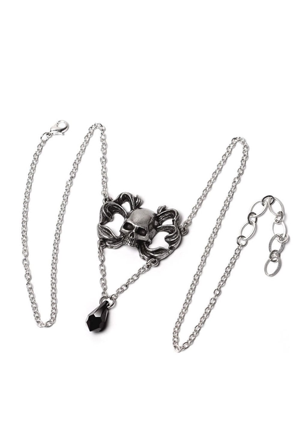 fine english pewter gothic skull necklace by alchemy england  with crystal 