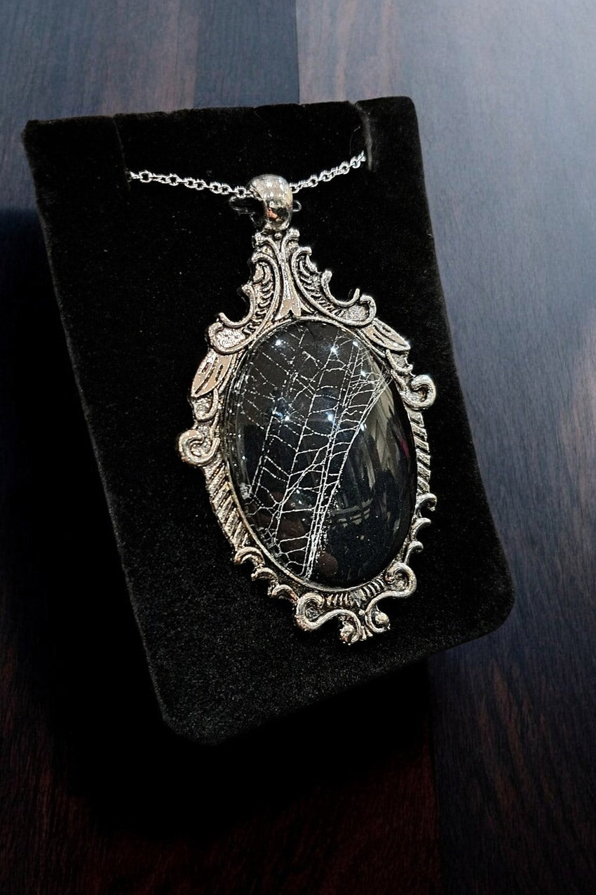 real preserved spiderweb baroque gothic necklace 