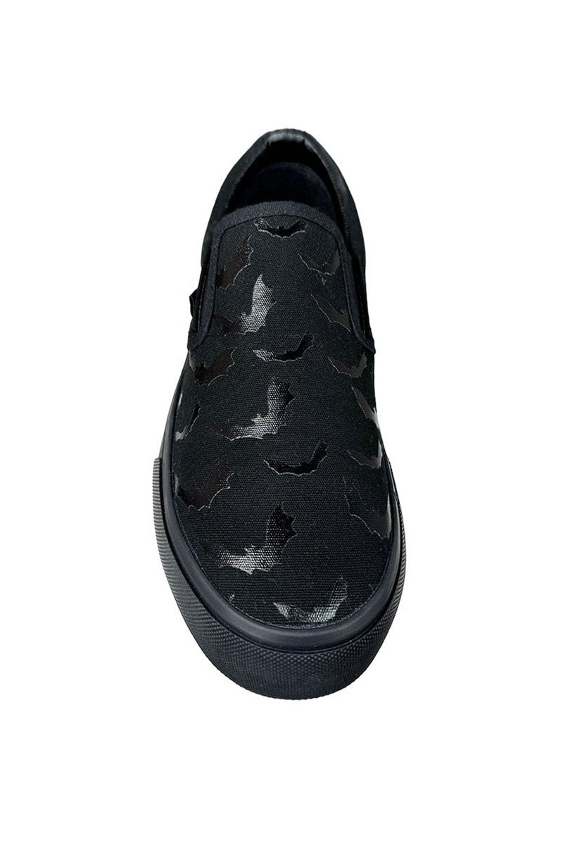 bat pattern punk slip-on skate shoes