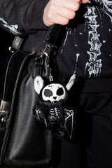 Cute gothic skeleton bat plush keychain in bone white for creepy cute fashion lovers goth backpacks Halloween accessories and dark alternative style