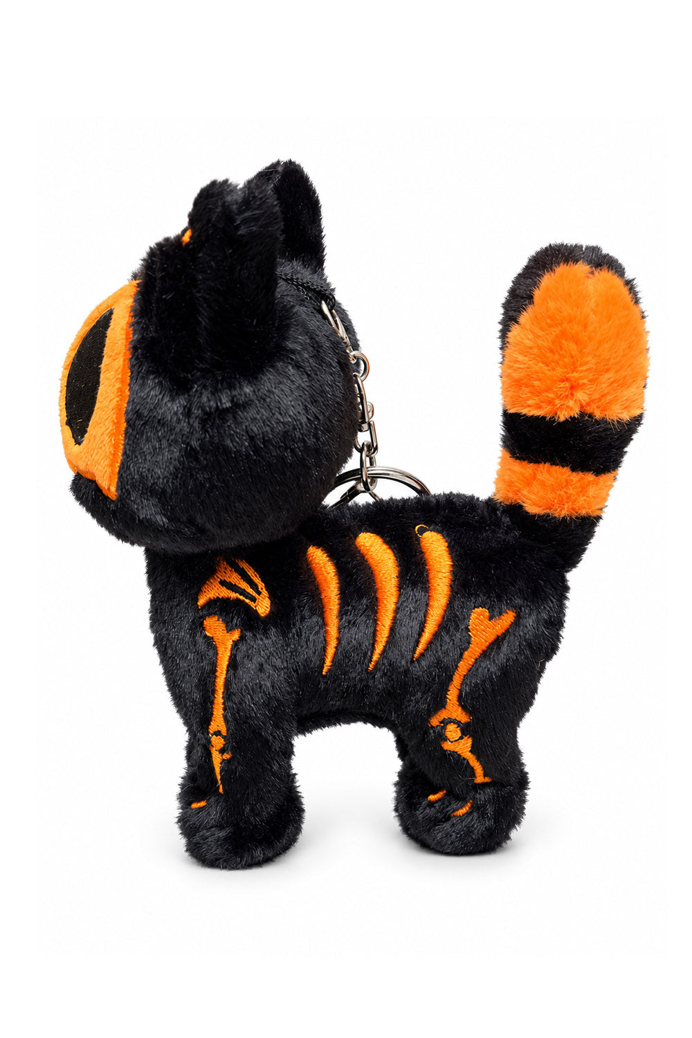 stuffed animal orange and black halloween skeleton cat plushie keychain