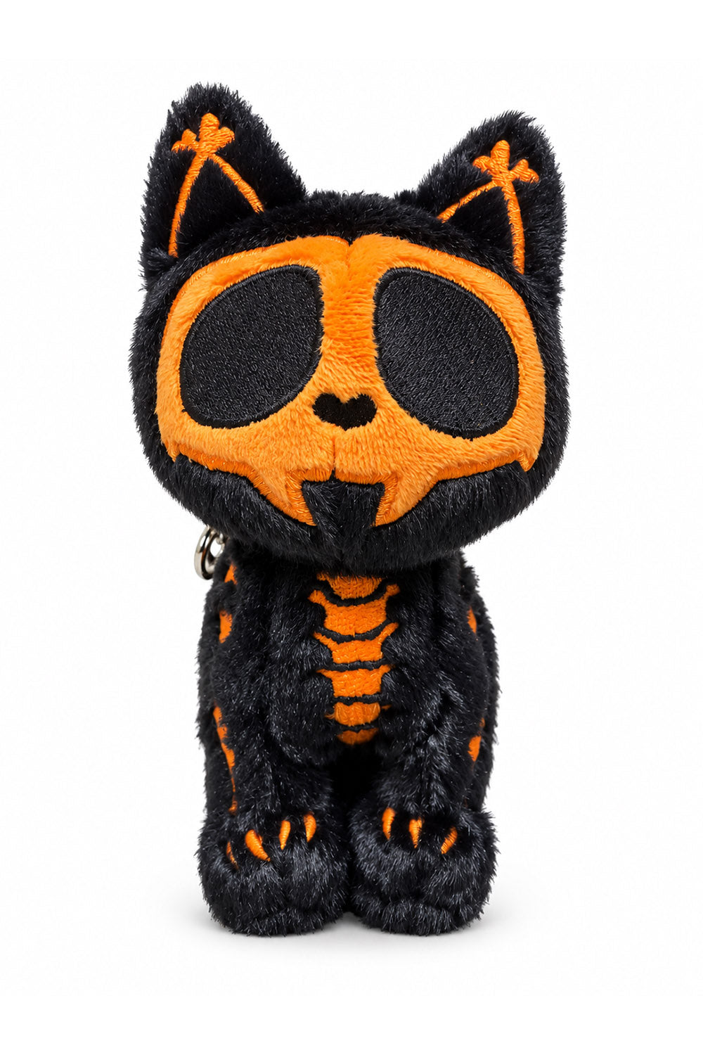 gothic orange and black halloween skeleton cat plushie keychain