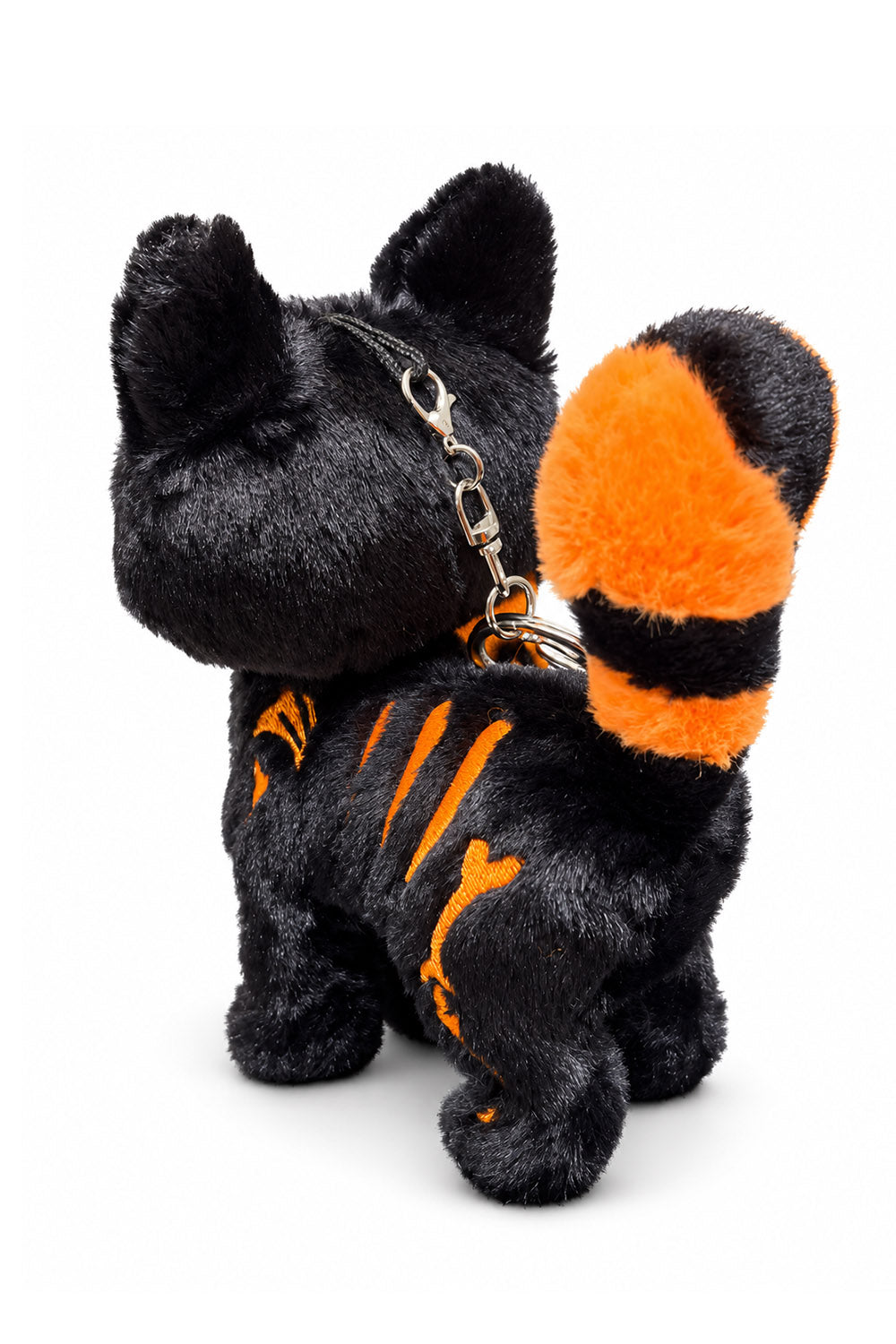 pumpkin orange orange and black halloween skeleton cat plushie keychain
