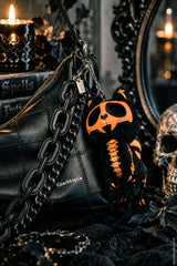 goth punk orange and black plush skeleton kitty keychain
