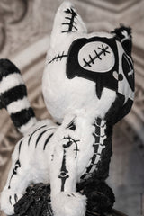creepy cute black and white gothic embroidered frankenstein stitched cat plush stuffed animal for adults