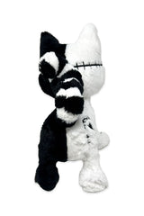 Skeleton cat plush decor with fluffy black and white tail