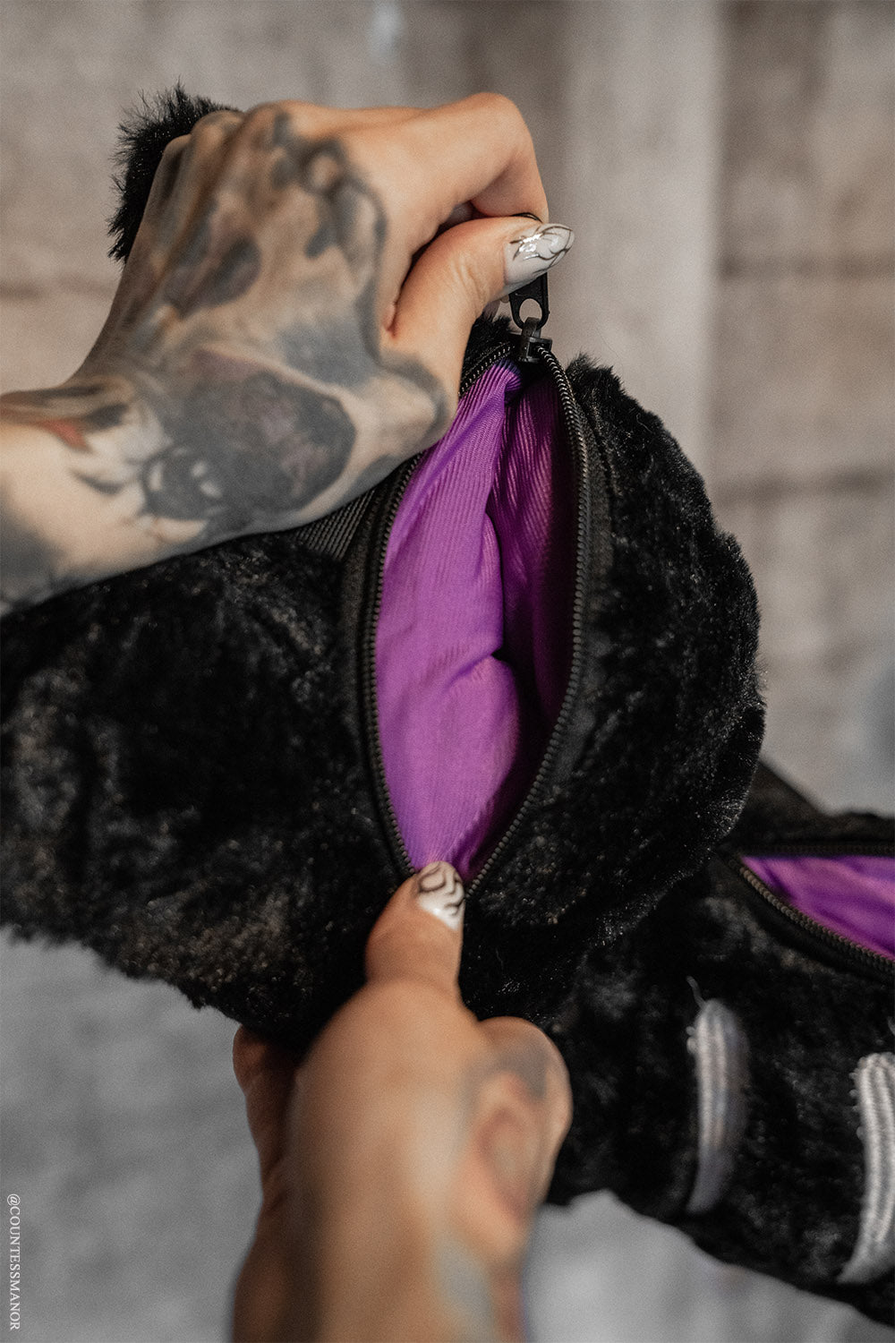 kawaii skeleton kitty cat stuffed animal bag with striped tail