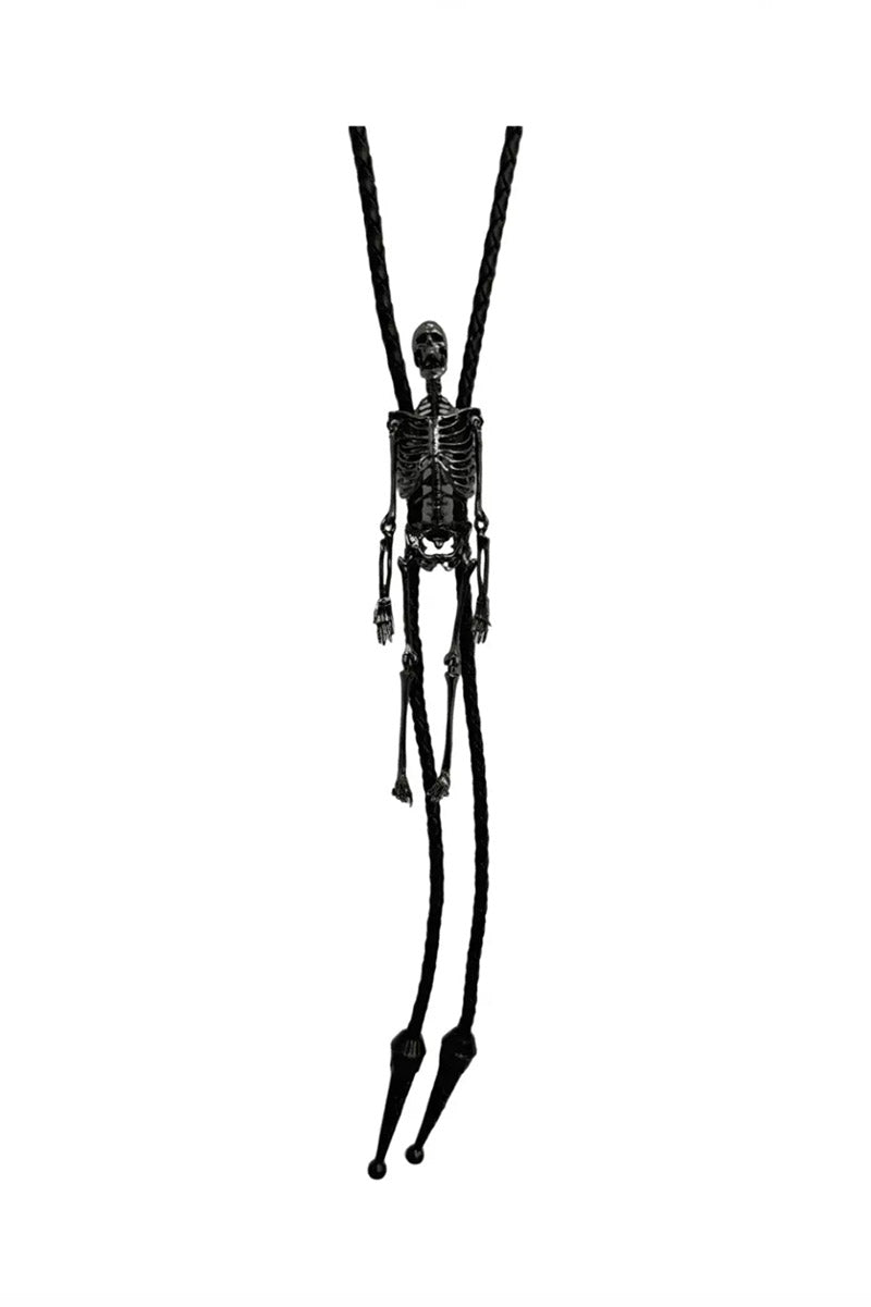 psychobilly skeleton necklace bolo tie on black cord 