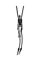 psychobilly skeleton necklace bolo tie on black cord 