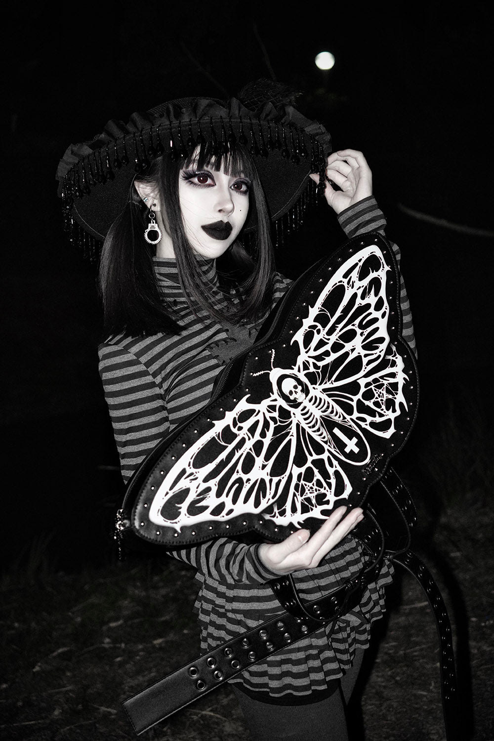 quirky whimsigoth dark novelty 3d moth skeleton backpack