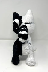 gothic skeleton cat plushie with stitches spiral tail