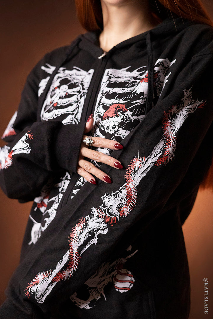 skeleton graphic long sleeve gothic holiday hoodie