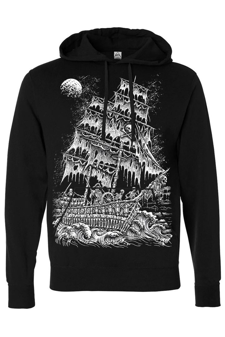 distressed pirate ship made of skeleton bones graphic hoodie jacket 