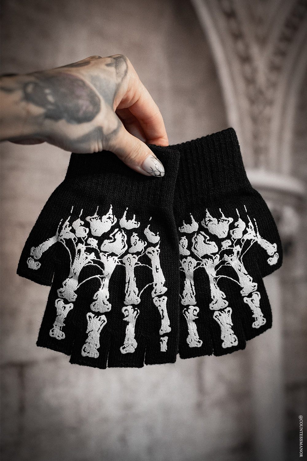 halloween emo fingerless knitted skeleton gloves 