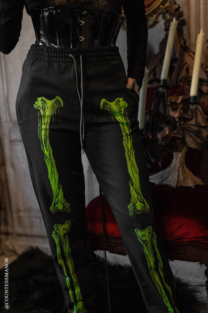 distressed green skeleton sweatpants