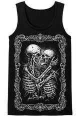 dark mens tank top of kissing skeletons  