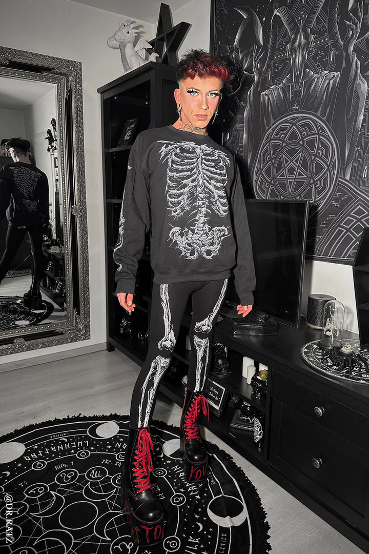 punk black and white skeleton sweatshirt