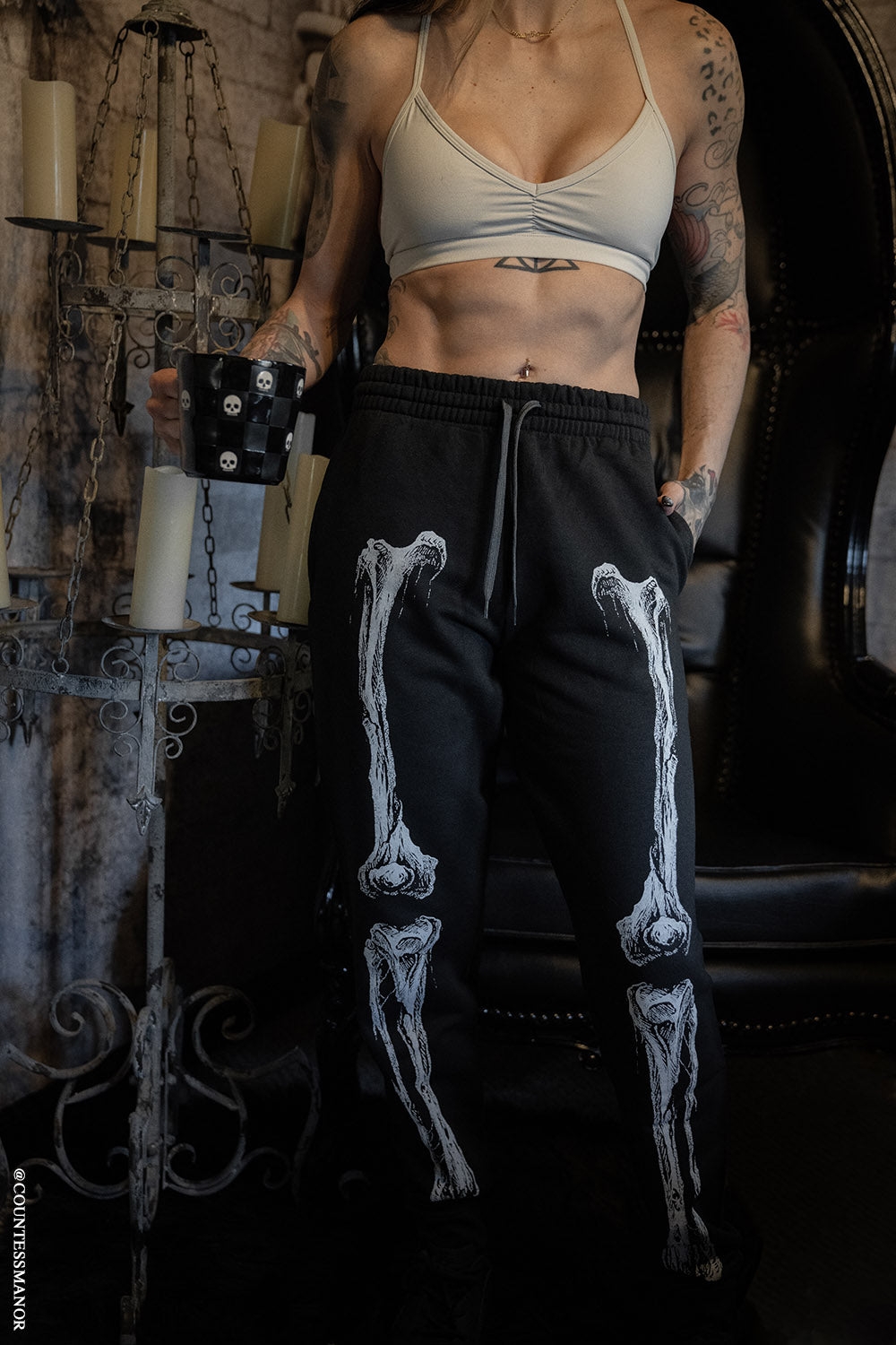 gothic halloween skeleton bones pants