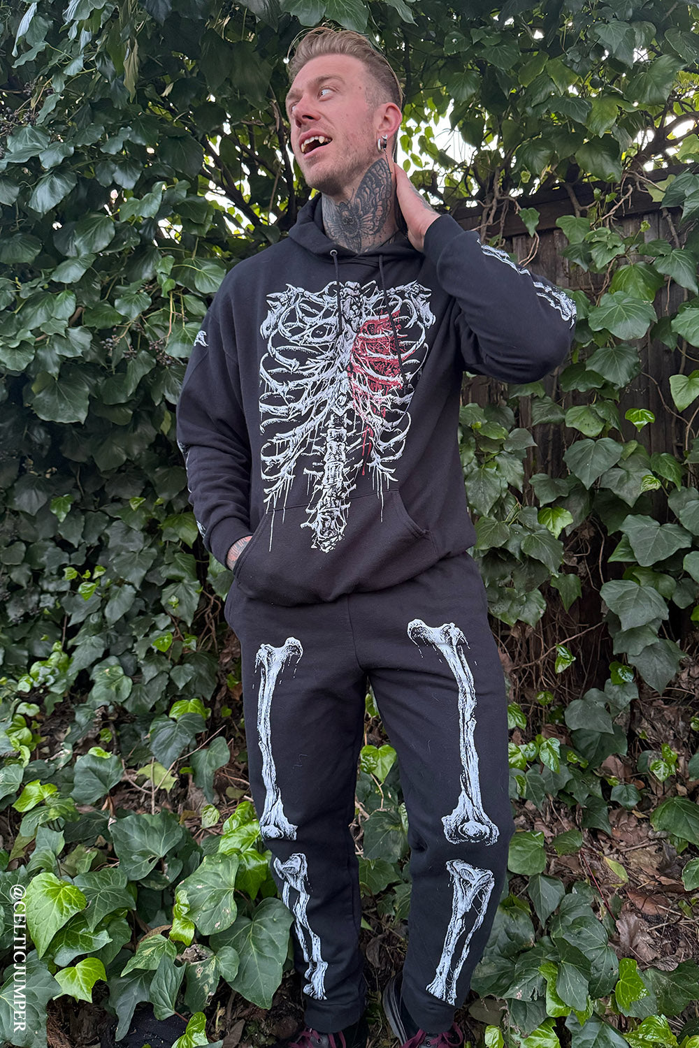 mens gothic skeleton distressed cotton sweatpants