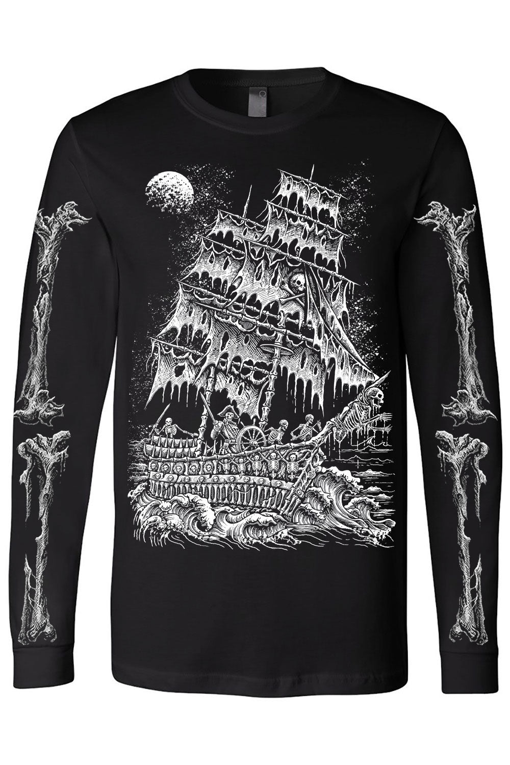 skeleton bone pirate ship long sleeve tshirt with bone sleeves