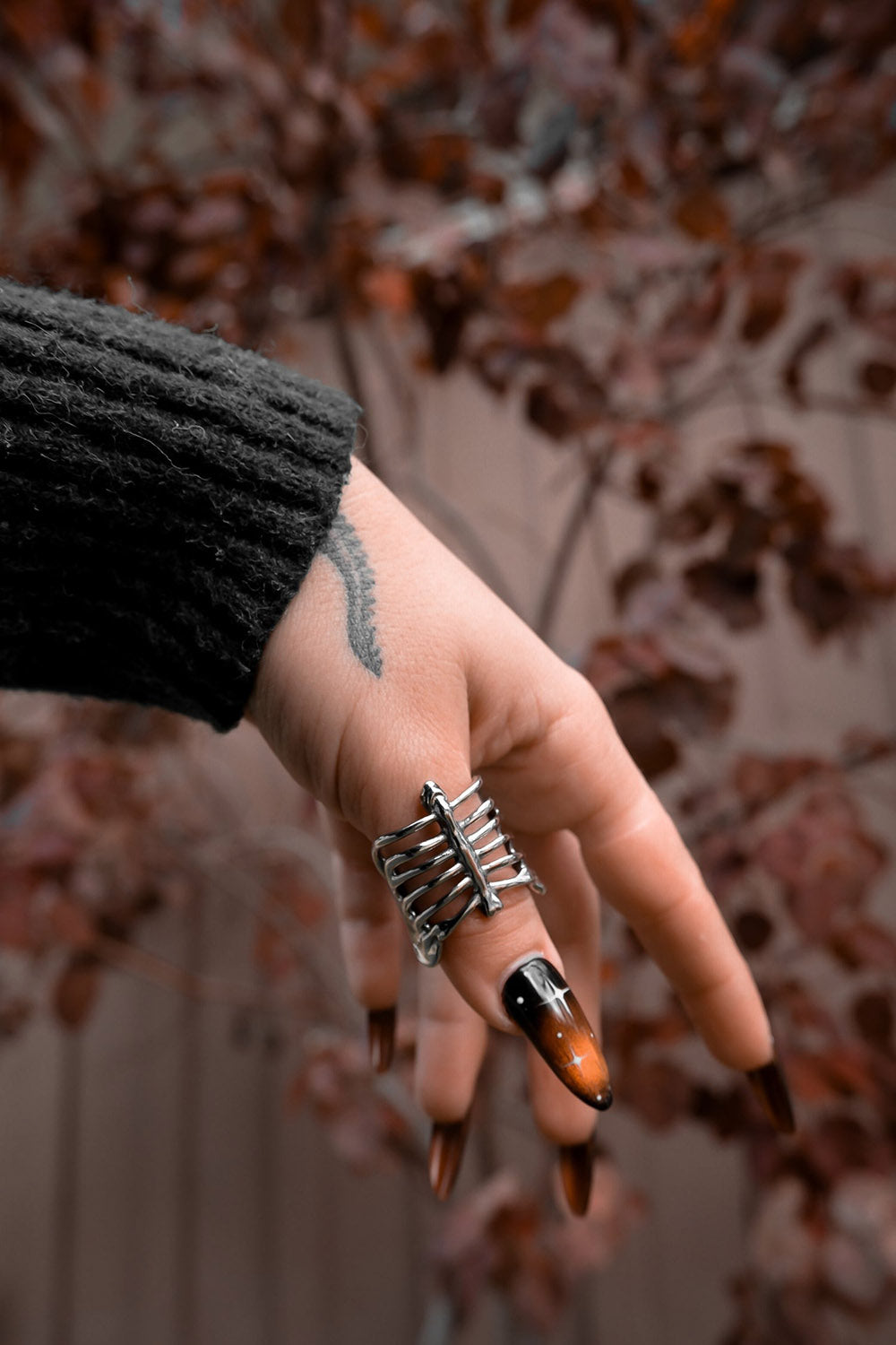 dark spooky unsiex stainless steel ribcage shaped ring