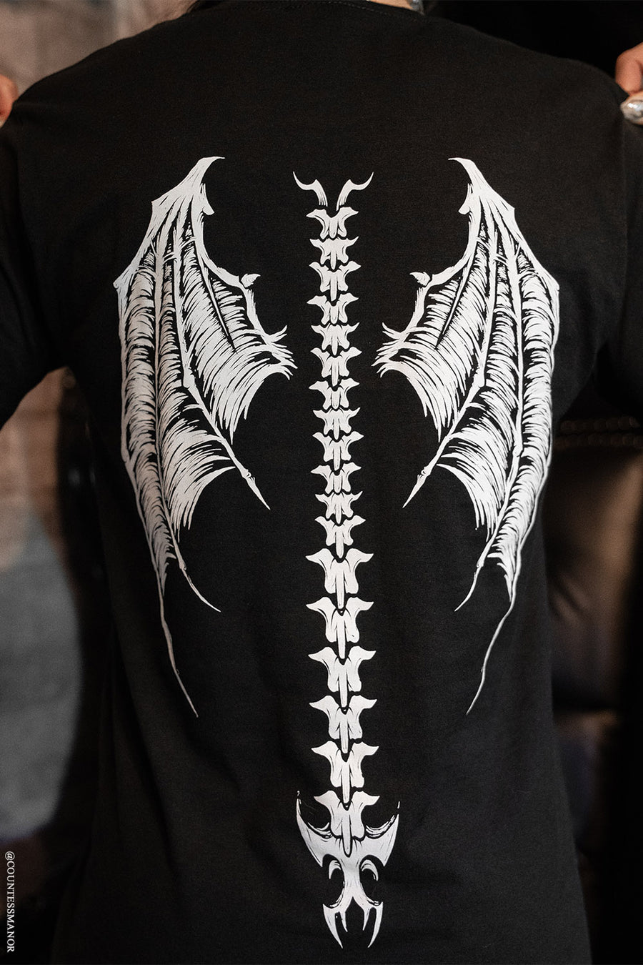 gothic bat wings t-shirt printed on the back