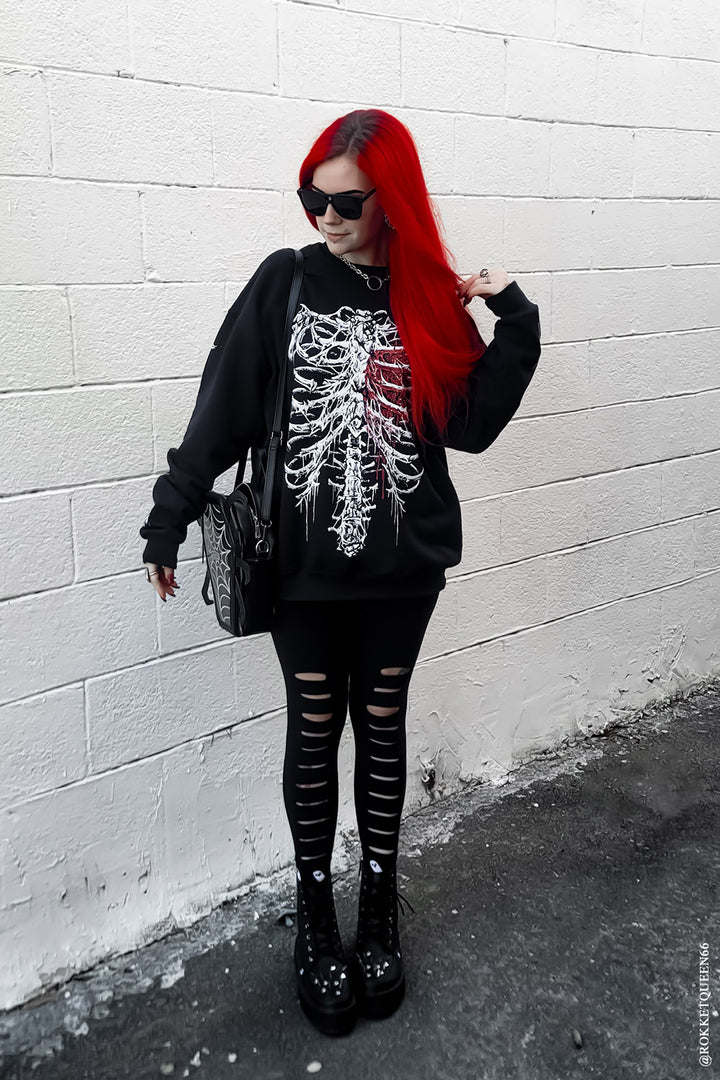 punk skeleton ribcage heart sweater