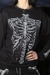 Alternative gothic sweatshirt featuring skeleton bones and cobweb details for emo punk grunge and dark streetwear styles