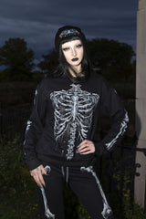 Spooky skeleton print sweatshirt for goth girls and boys punk fashion lovers and creepy cute alternative wardrobe essentials