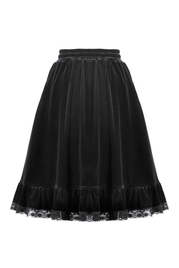 Victorian goth solid black skirt with lace detail