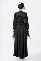 Back view of model wearing Dark In Love Gothic embroidered maxi skirt