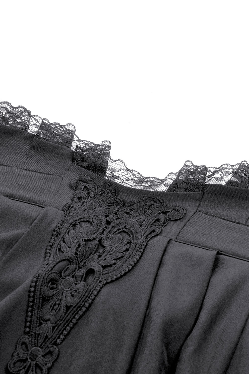 Fabric lace and embroidery detail for Dark In Love black maxi skirt