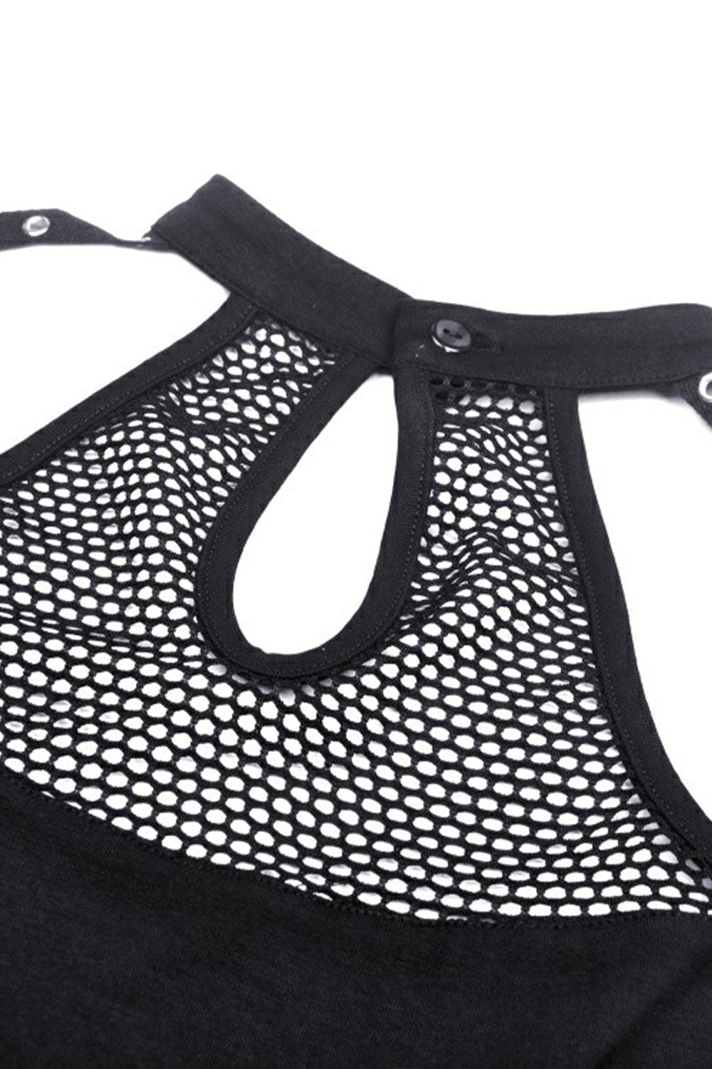 keyhole button collar womens mesh punk top